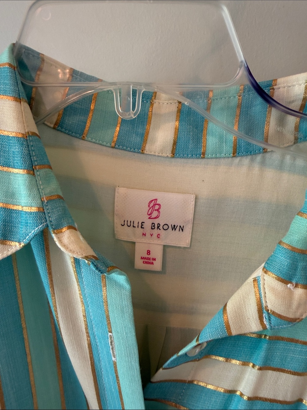 JB by Julie Brown Aqua, Cream and Gold Striped Midi Dress